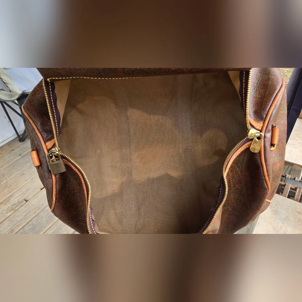ETRO MILANO Paisley Coated Canvas Vachetta Leather Boston Travel Bag w/ COA